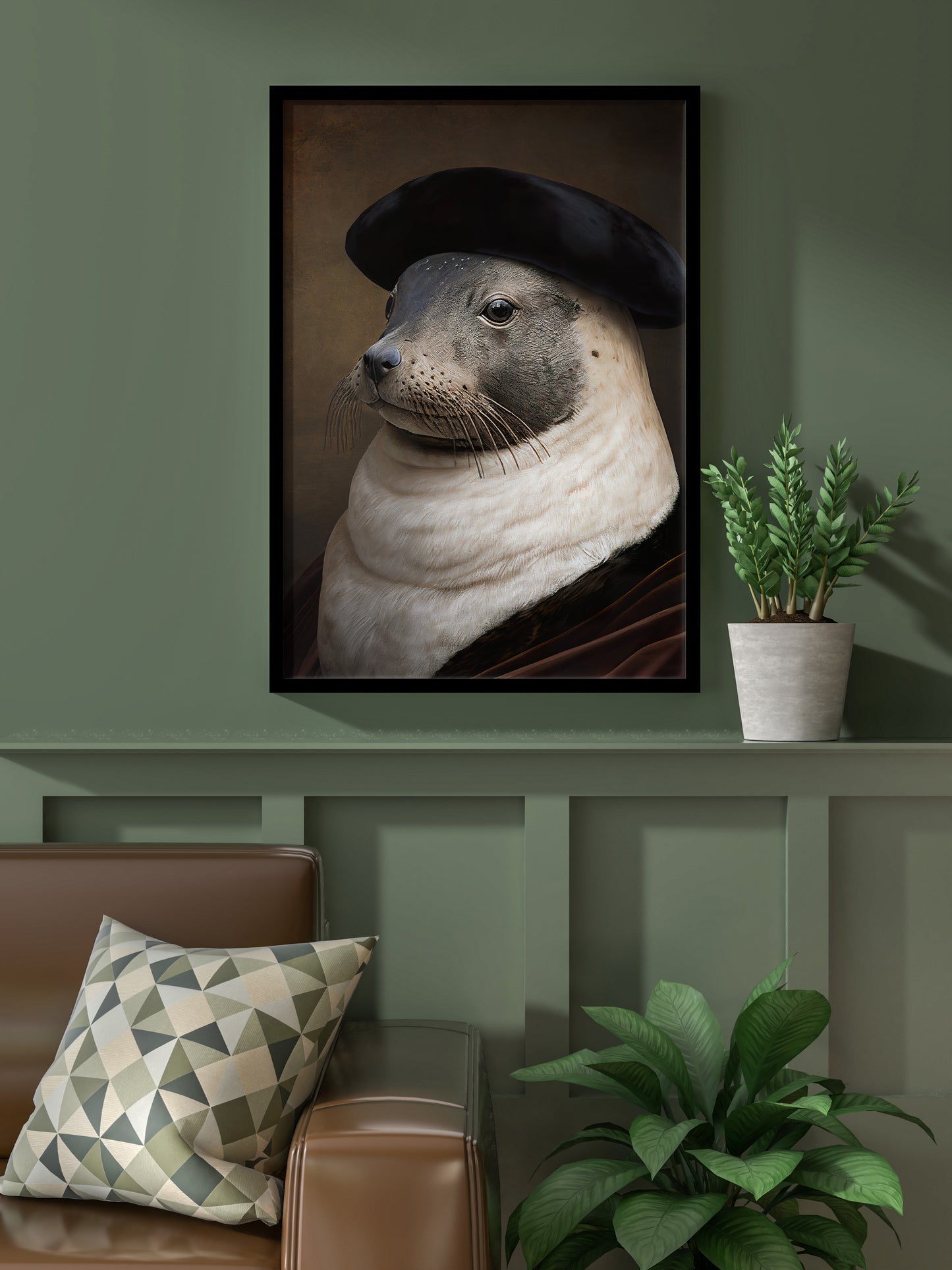 Baroque Style Noble Seal Portrait Poster - Animal Wall Art, Elegant Seal Decoration, Ready to Frame Wall Poster