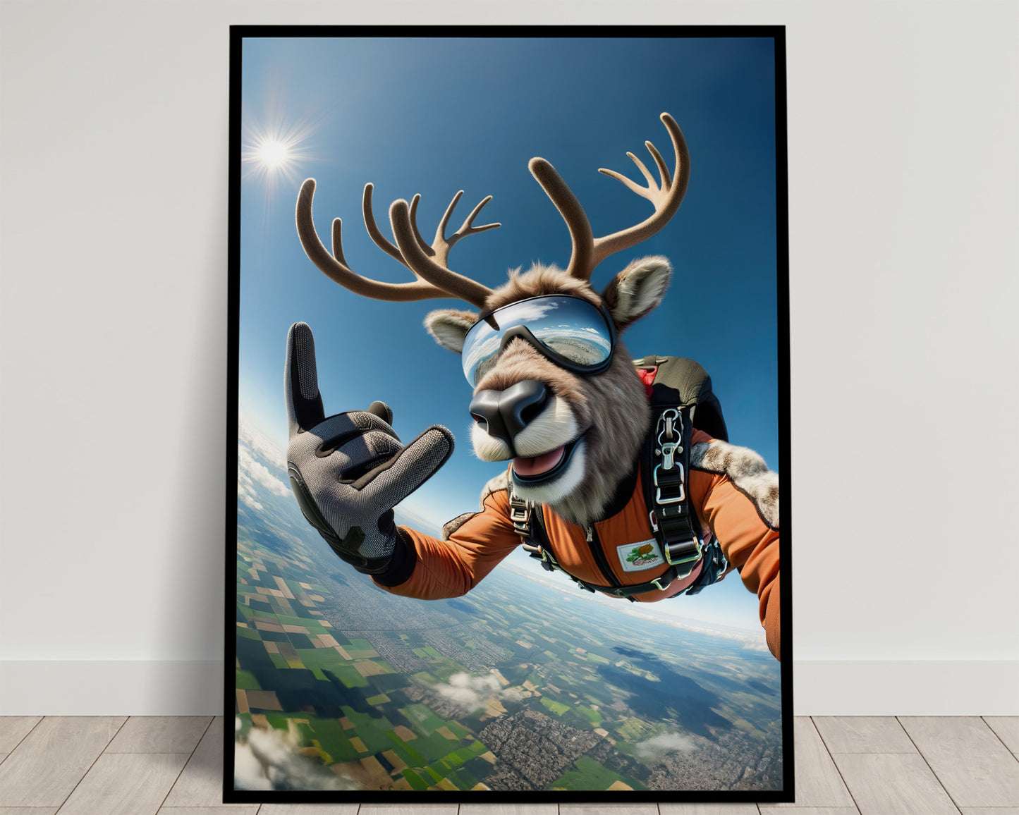 Skydiving Reindeer Poster - Epic Wall Art, Animal Print, Extreme Sport Decor, Perfect Gift for Animal Lovers