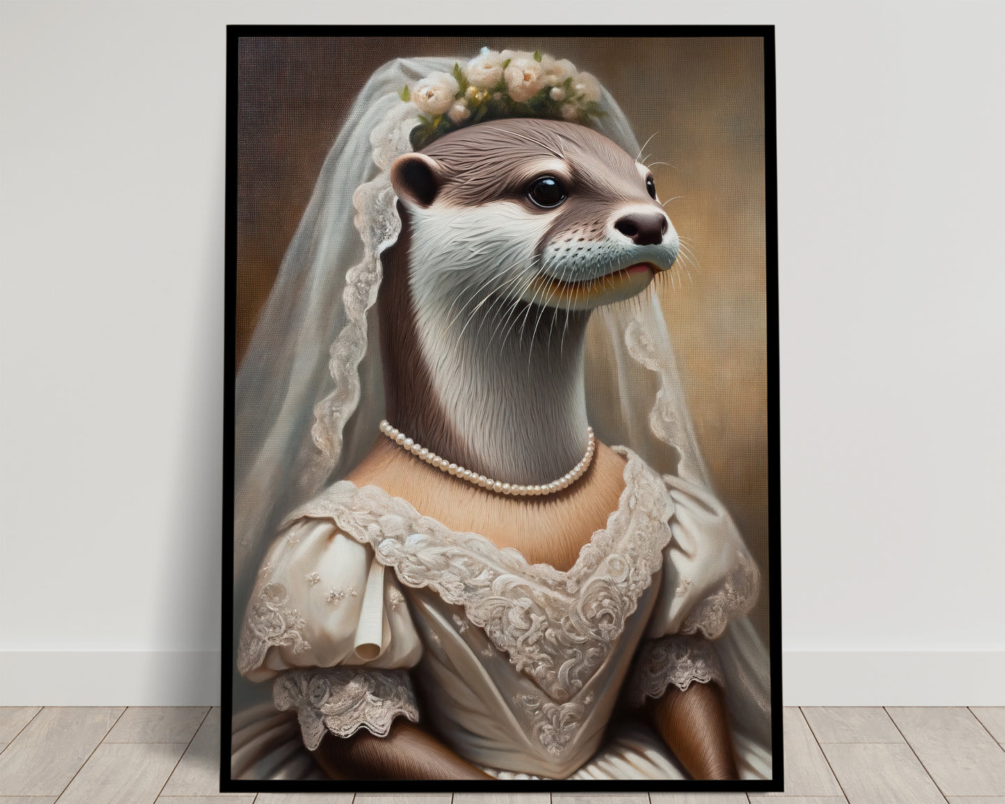 Poster Portrait Loutre en Robe de Mariée - Affiche Murale Animaux, Décoration Mariage, Art Décoratif Humoristique