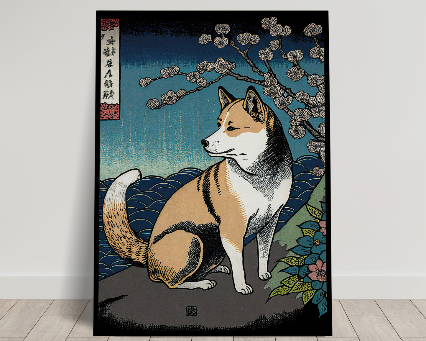 Affiche Murale Shiba-Inu, Art Japonaise Ukiyo-e, Poster Illustration Shiba Inu, Décoration Murale, Art Mural Japonais