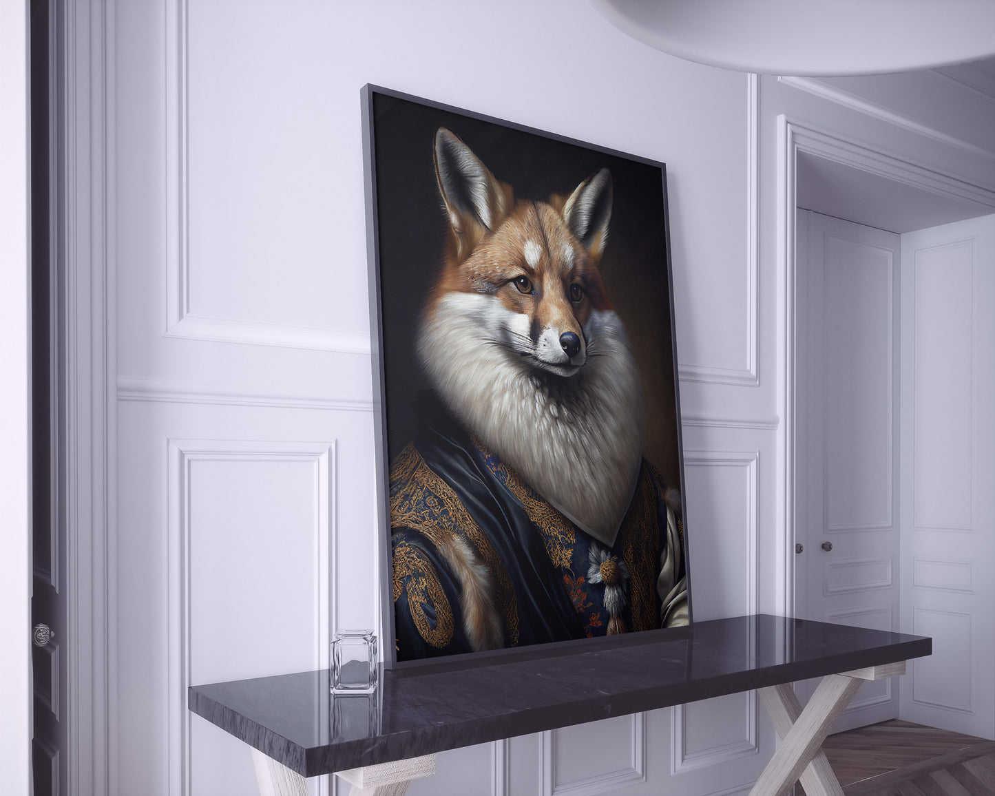 Poster Renard Baroque Noble, Décoration Murale Animaux, Art Mural Renard Argenté