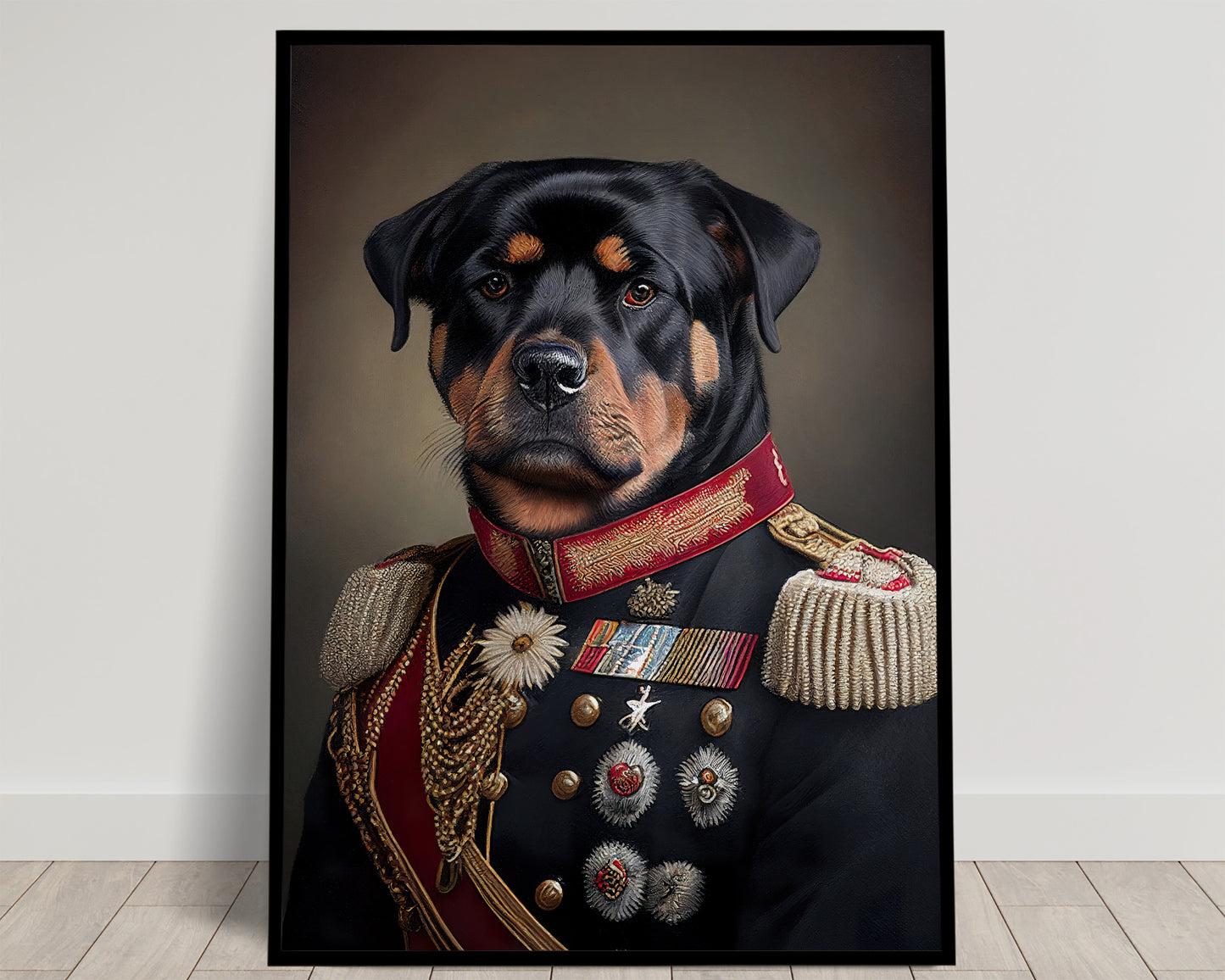 Heroic Rottweiler Poster in Military Uniform - Funny Dog Wall Art Print - Unique Animal Decor