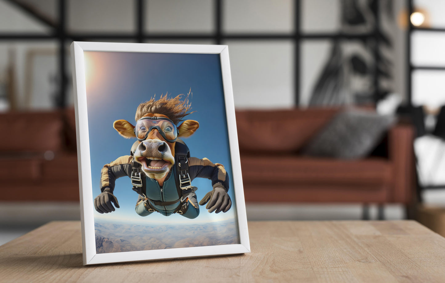 Epic Skydiving Cow Poster - Animal Print, Extreme Sport Wall Art, Unique Decor for Animal Lovers