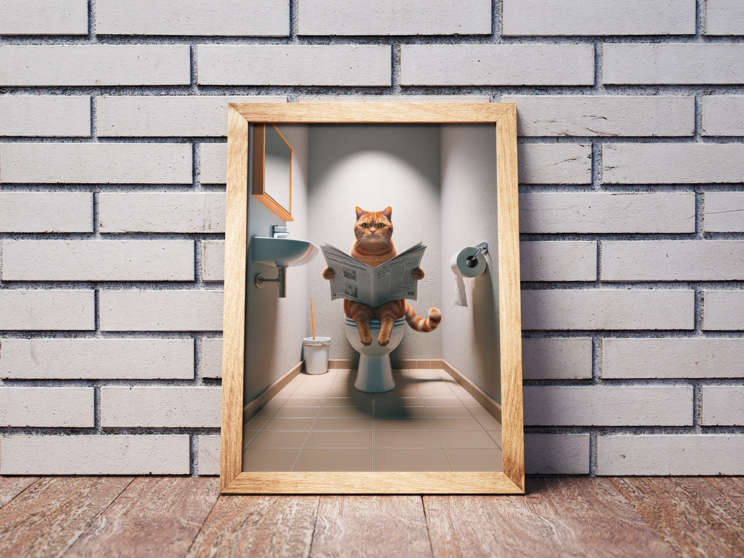 Funny Red Tabby British Shorthair Cat Poster - Bathroom Wall Art Comedy Decor | Gag Gift for WC Toilet