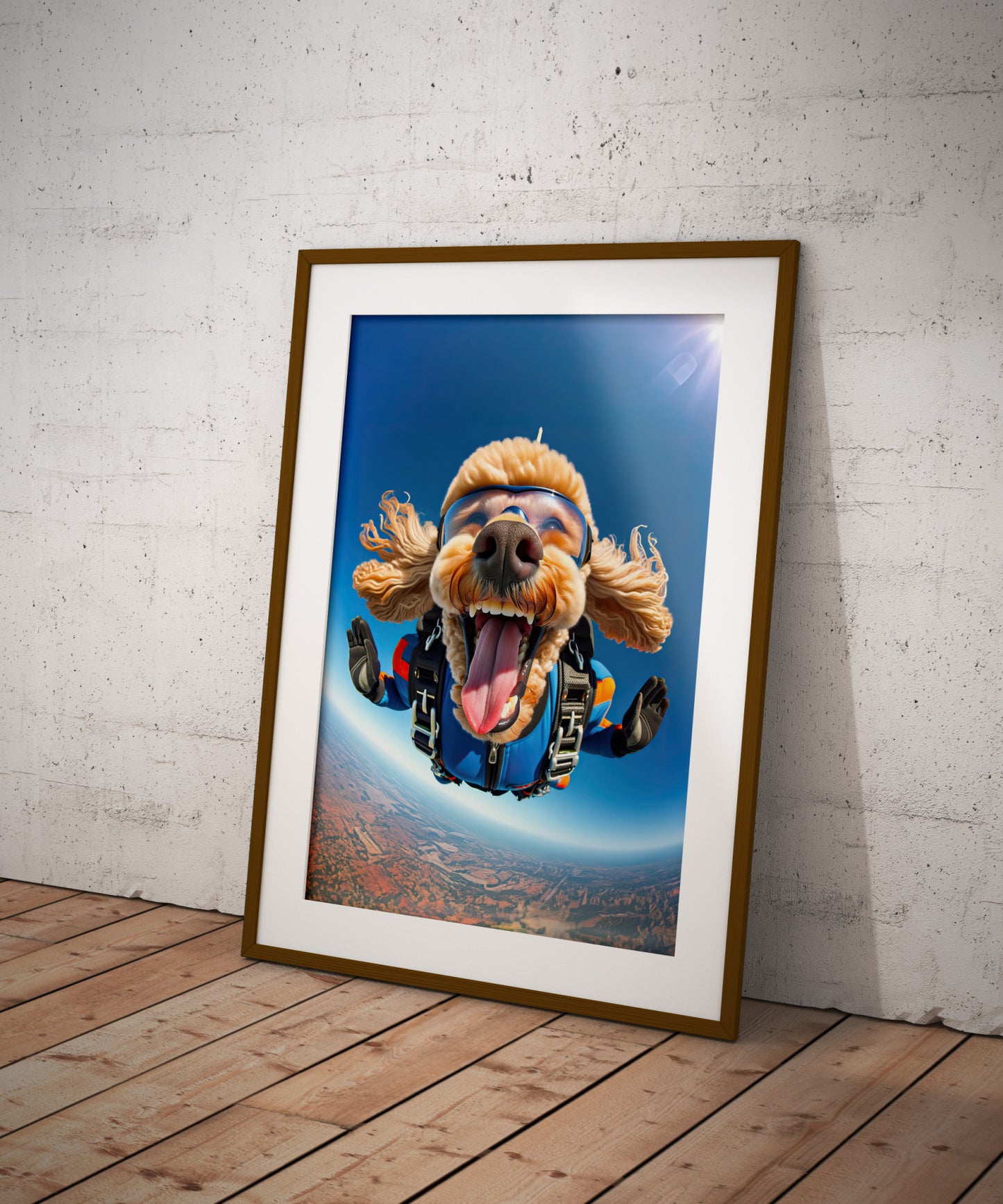 Affiche Murale Caniche en Chute Libre - Poster Chien Skydiving - Décor Sport Extrême - Idée Cadeau Unique