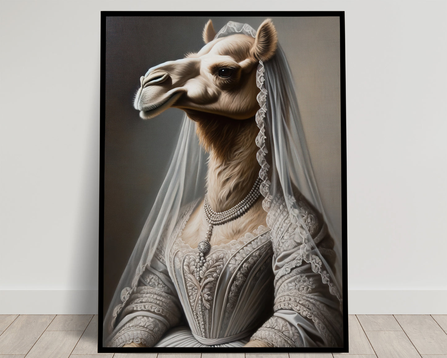 Camel Bride Poster - Funny Animal Wall Art, Unique Wedding Decor, Portrait of Camel in Dress, Perfect Gift