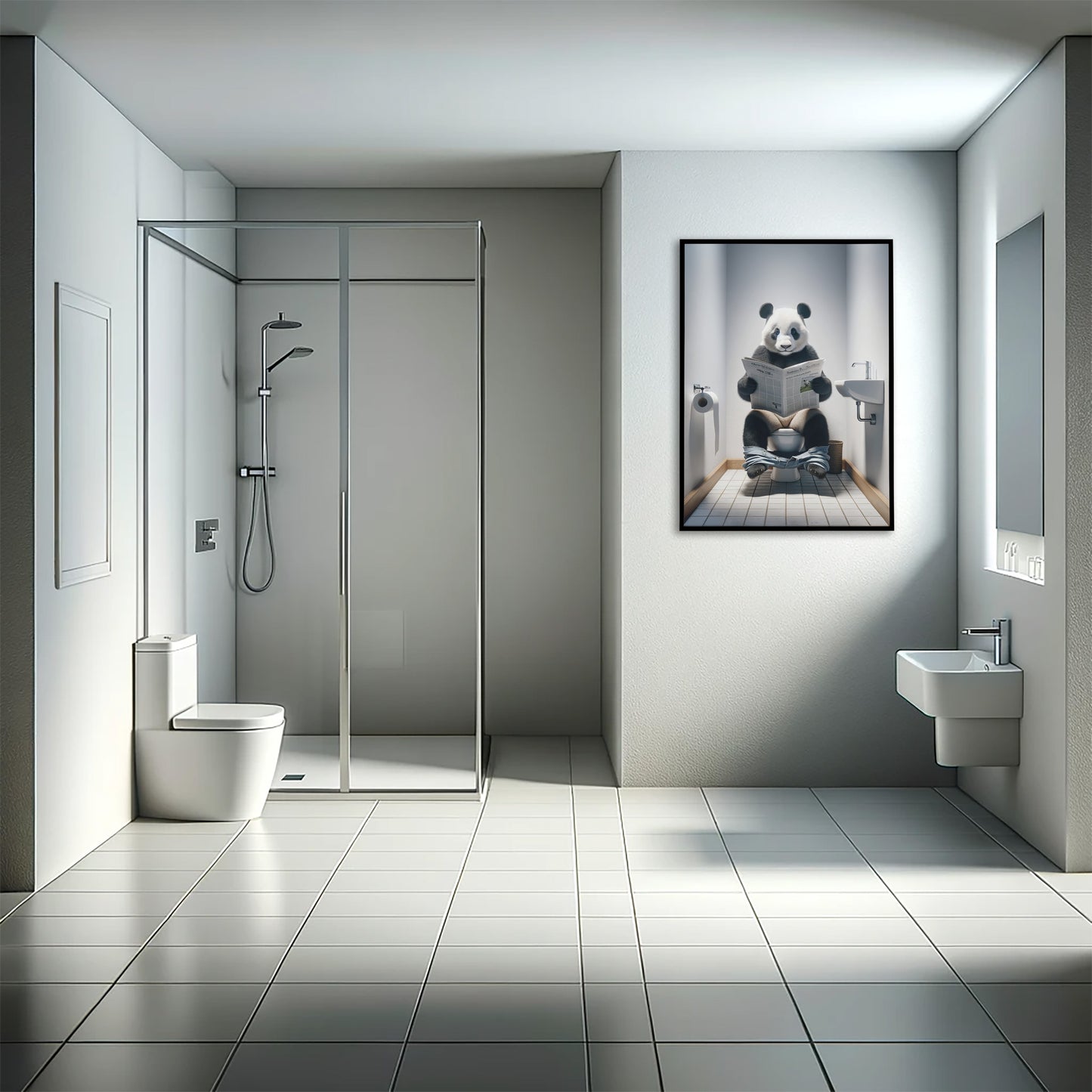 Poster Panda Humour aux Toilettes - Décoration Amusante WC, Cadre Déco Salle de Bain, Cadeau Rieur