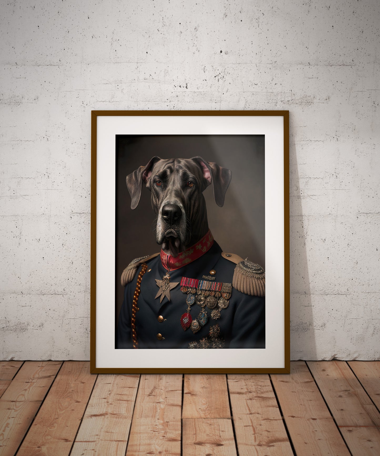 Poster de Grand Danois en Uniforme Militaire - Décoration Murale Animaux, Affiche Chien Dogue Allemand