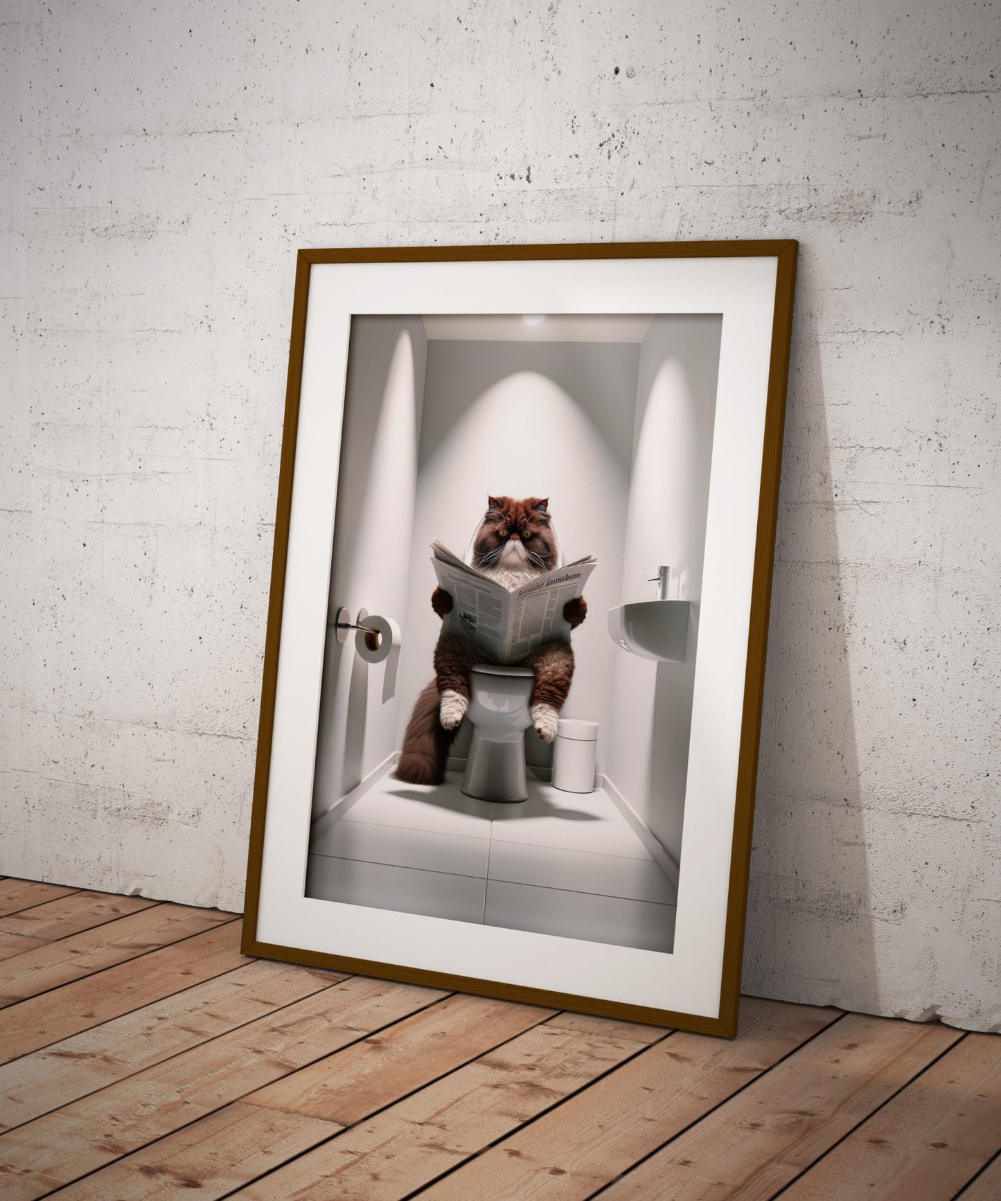 Persian Cat Poster - Chocolate & White Cat on Toilet | Bathroom Wall Art | Fun Gag Gift for WC Decor