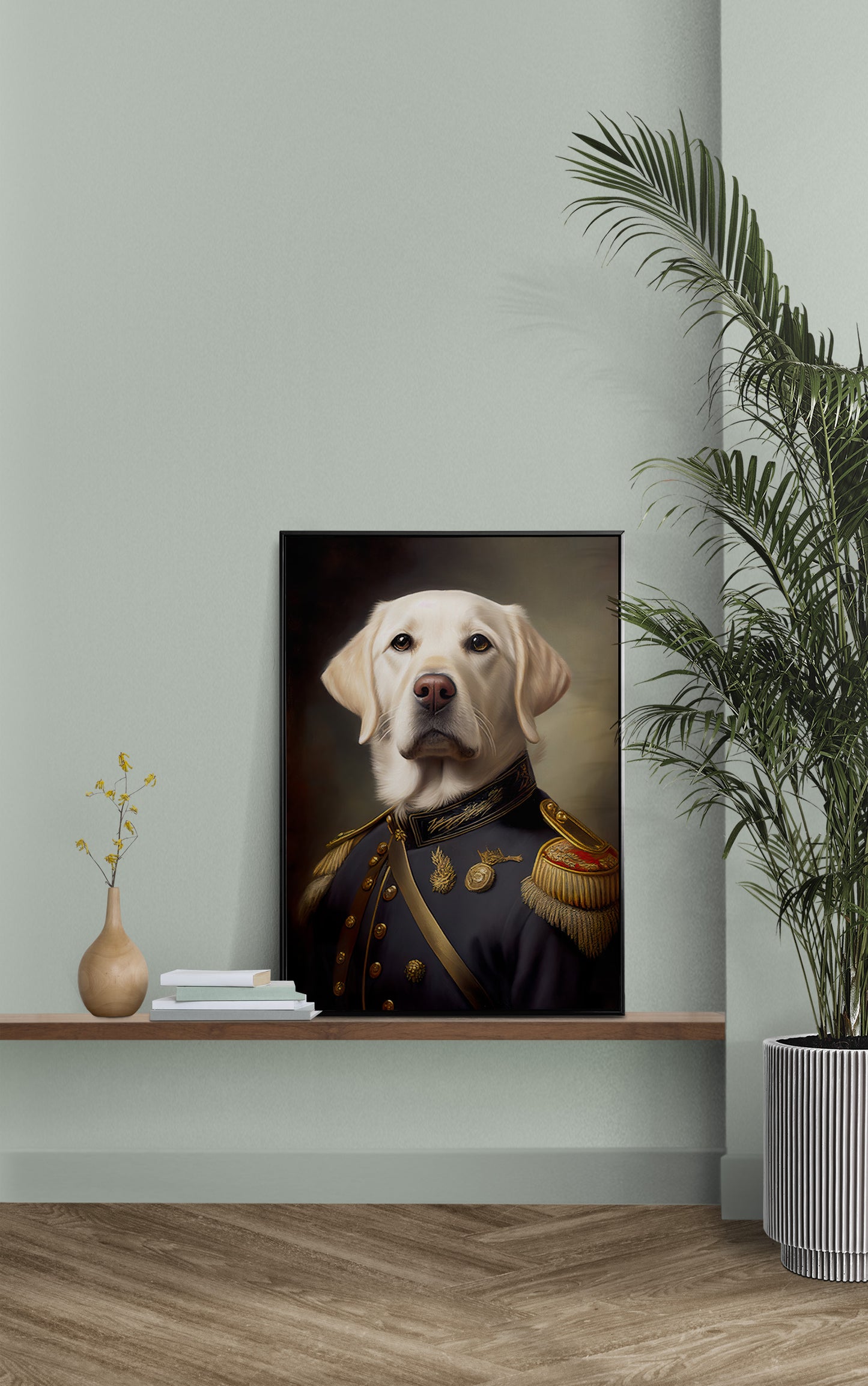 Sable Labrador in Military Uniform Poster – Unique Animal Wall Art, Stylish Dog Portrait Print, Home Decor