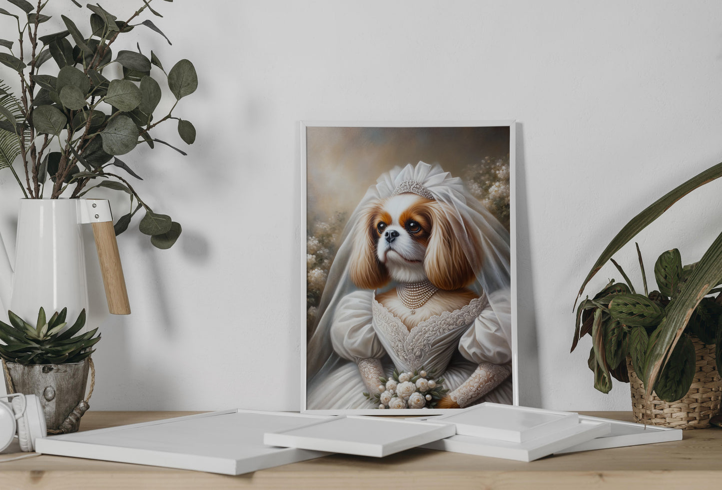 "Cavalier King Charles Spaniel in Wedding Dress Poster - Unique Dog Bride Wall Art Decor - Perfect Gift"