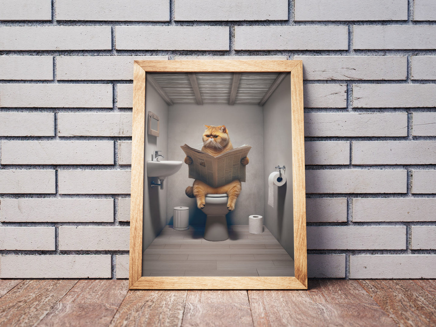 Affiche Murale Chat Exotic Shorthair lisant aux Toilettes - Déco Humour WC & Salle de Bain - Idee Cadeau