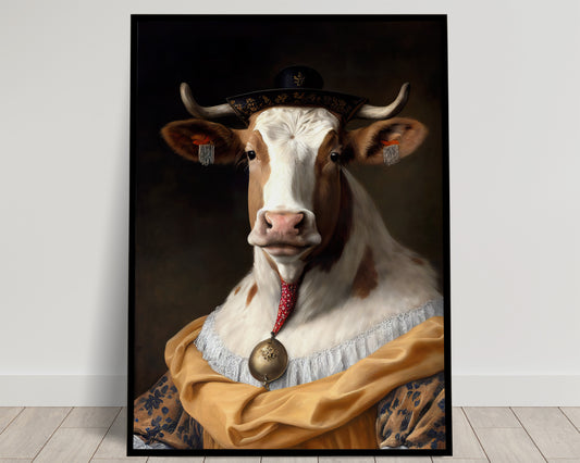 Poster Vache Noble Style Baroque, Décoration Murale Animal, Affiche À Encadrer, Art Mural Élegant