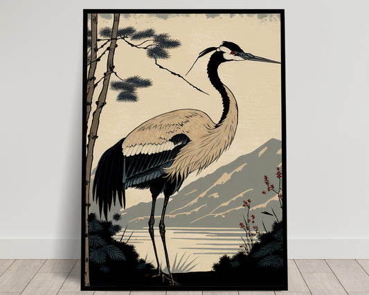 Japanese Crane Poster - Elegant Bird Wall Art, Japanese Style Illustration, Frameable Wall Decor