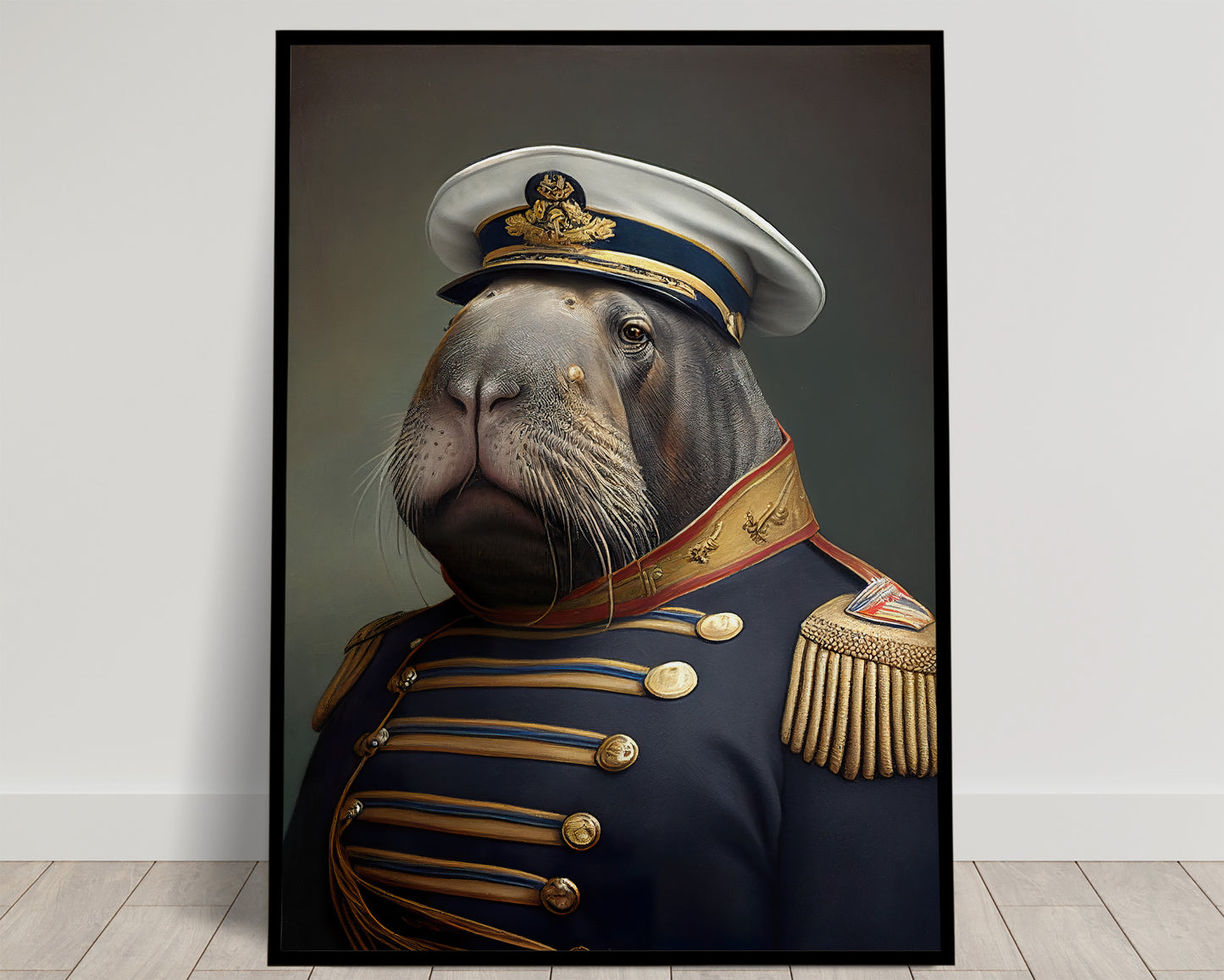 Heroic Walrus Poster in Military Uniform | Funny Animal Wall Art | Portrait Print for Home Decor