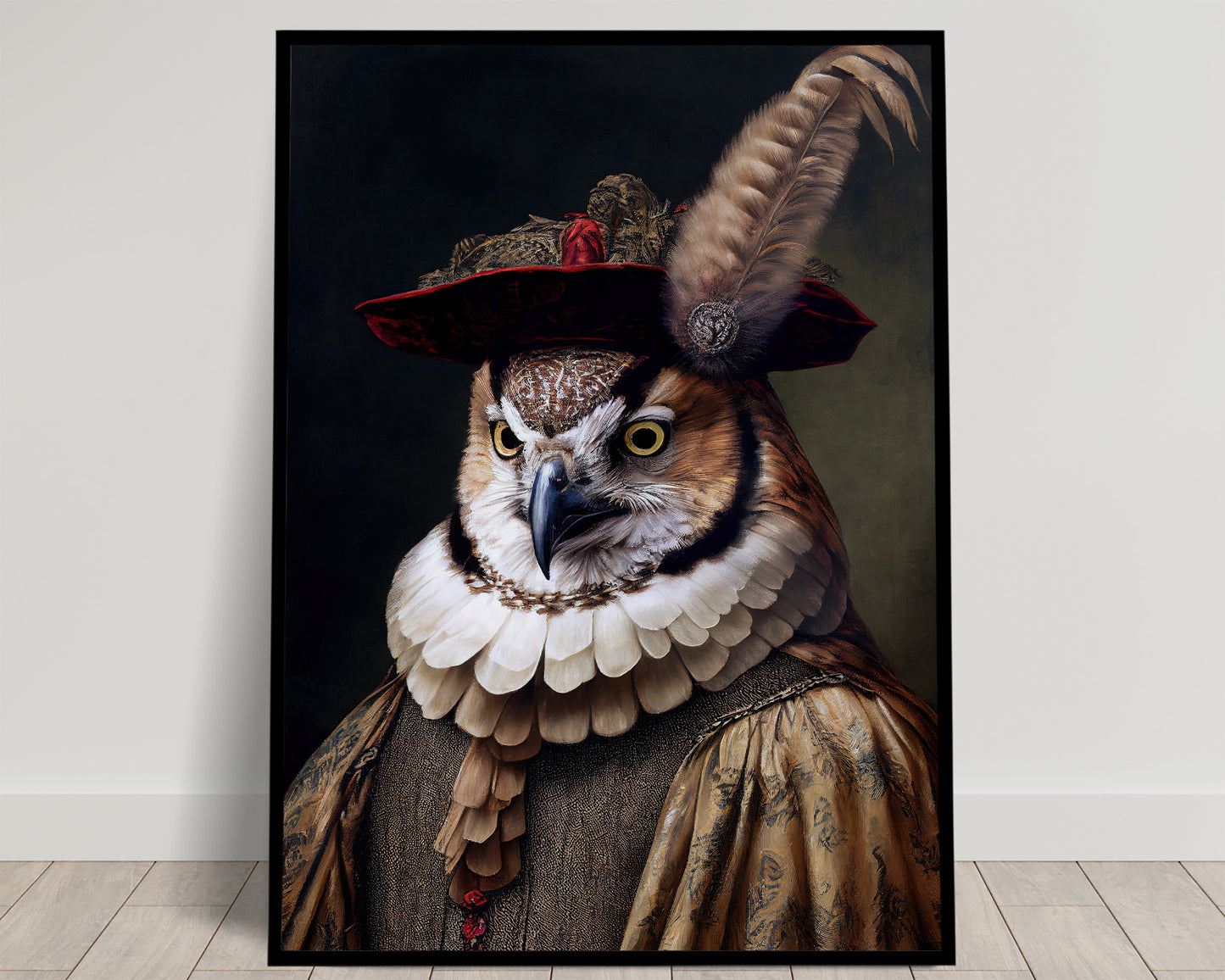 Poster hibou royal style baroque, Décoration murale animaux, Art mural hibou majestueux