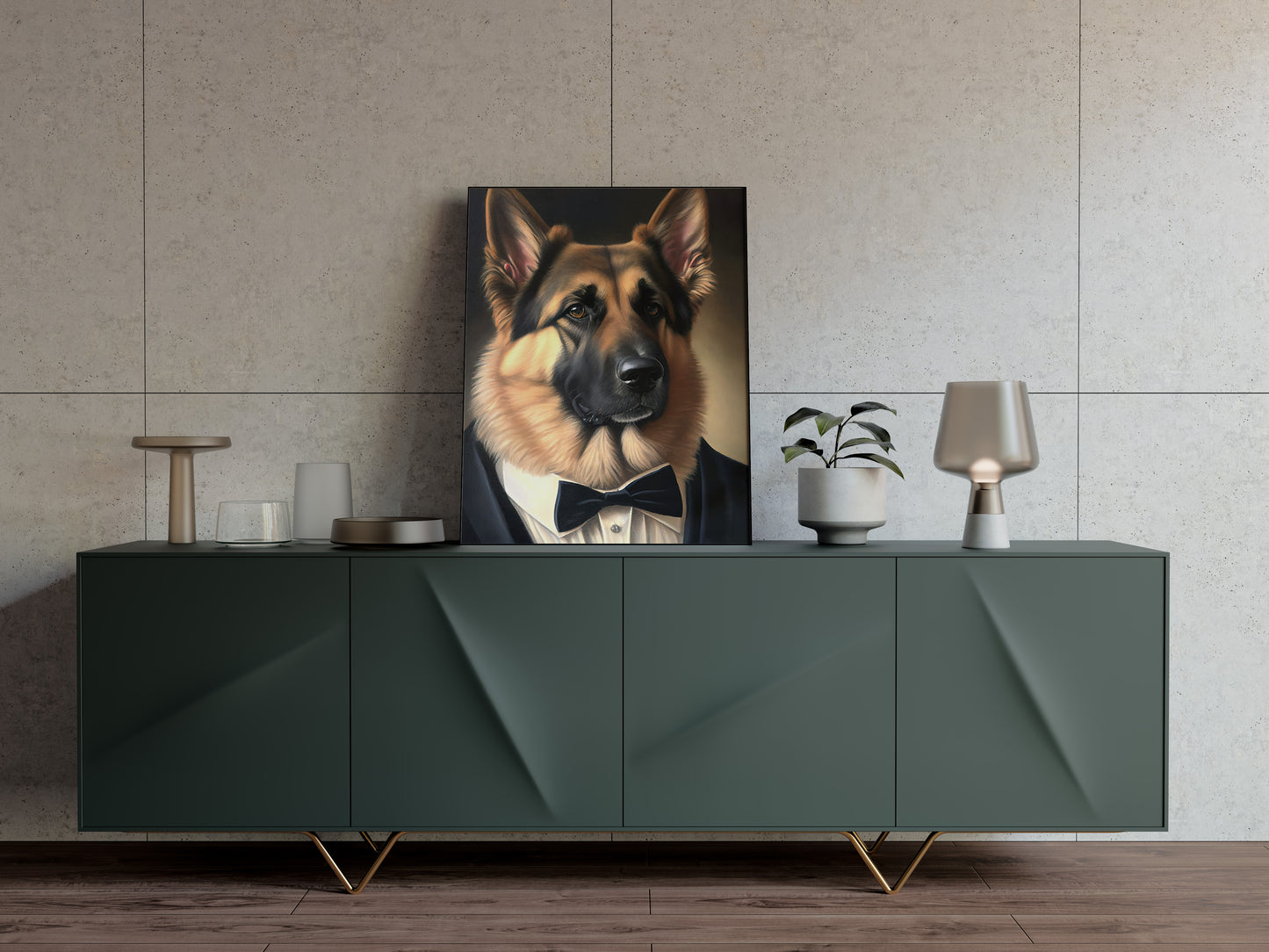 Poster Berger Allemand en Smoking - Impression Murale de Chien Chic et Humoristique, Tableaux Originaux Déco Murale