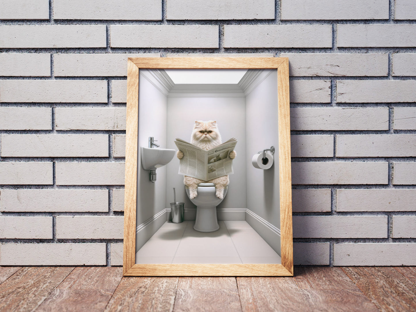 Cream Persian Cat on Toilet Poster – Bathroom Wall Art Decor, Fun Cat Lover Gag Gift, WC Print