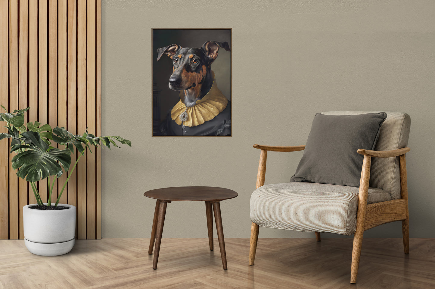 Baroque Style Doberman Portrait Poster - Noble Animal Art, Wall Decoration for Dog Lovers, Frame-Ready