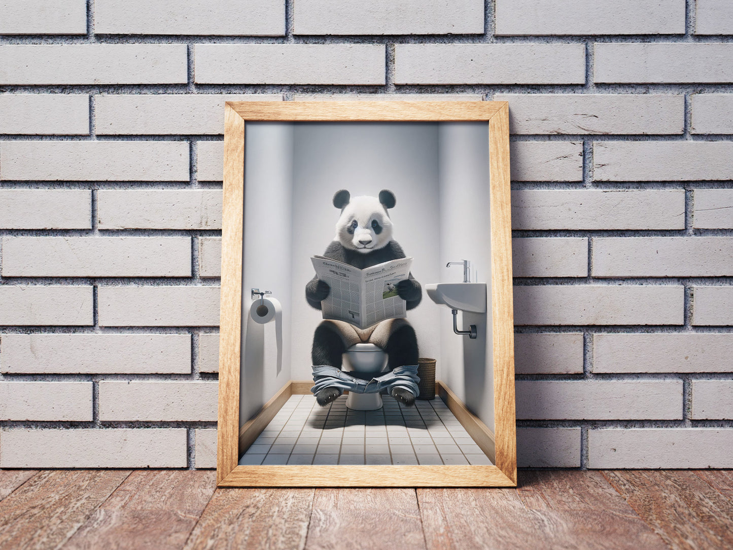 Poster Panda Humour aux Toilettes - Décoration Amusante WC, Cadre Déco Salle de Bain, Cadeau Rieur