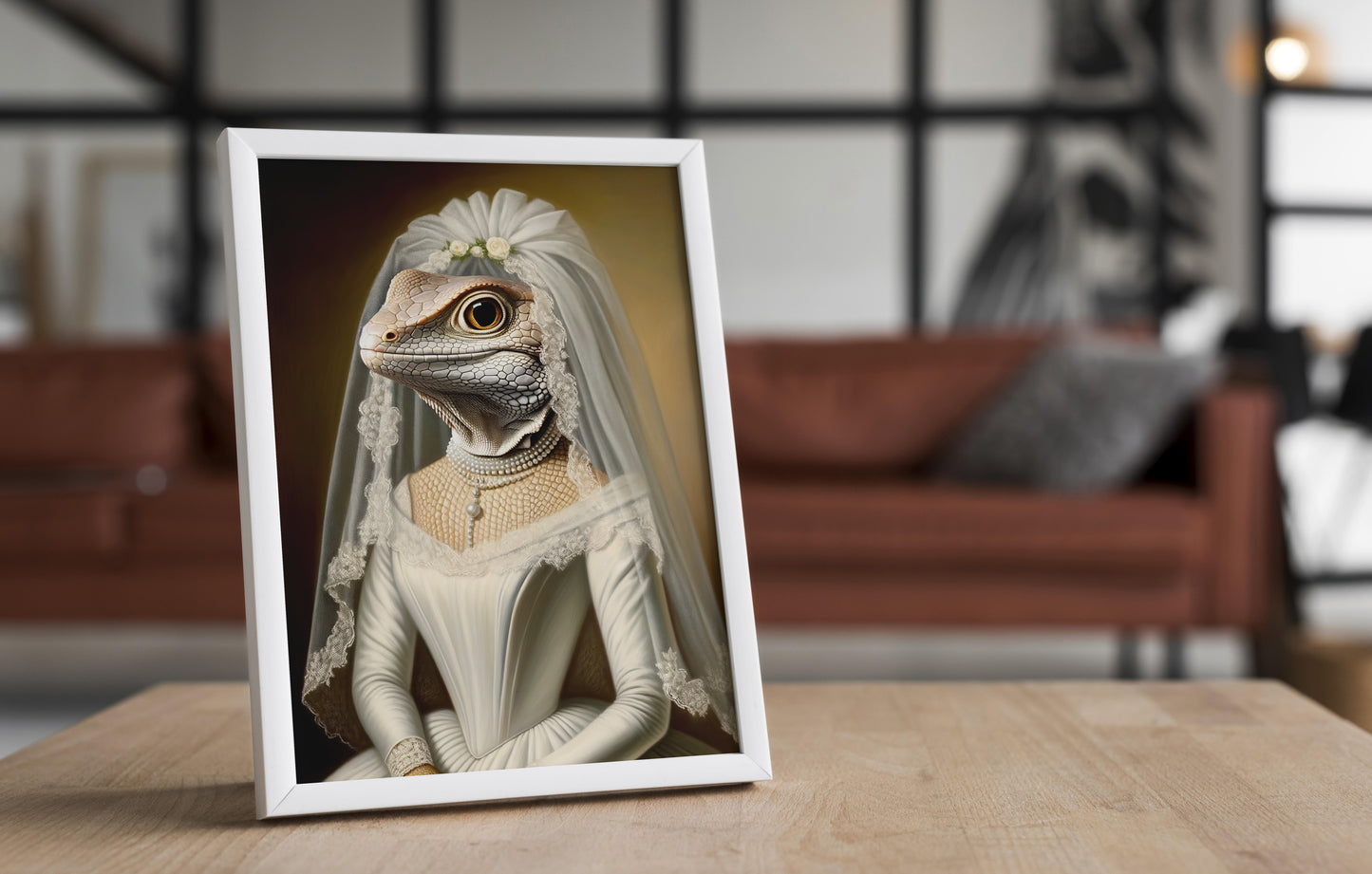 Unique Lizard Wedding Dress Poster - Funny Animal Bride Wall Art - Perfect Gift Decor