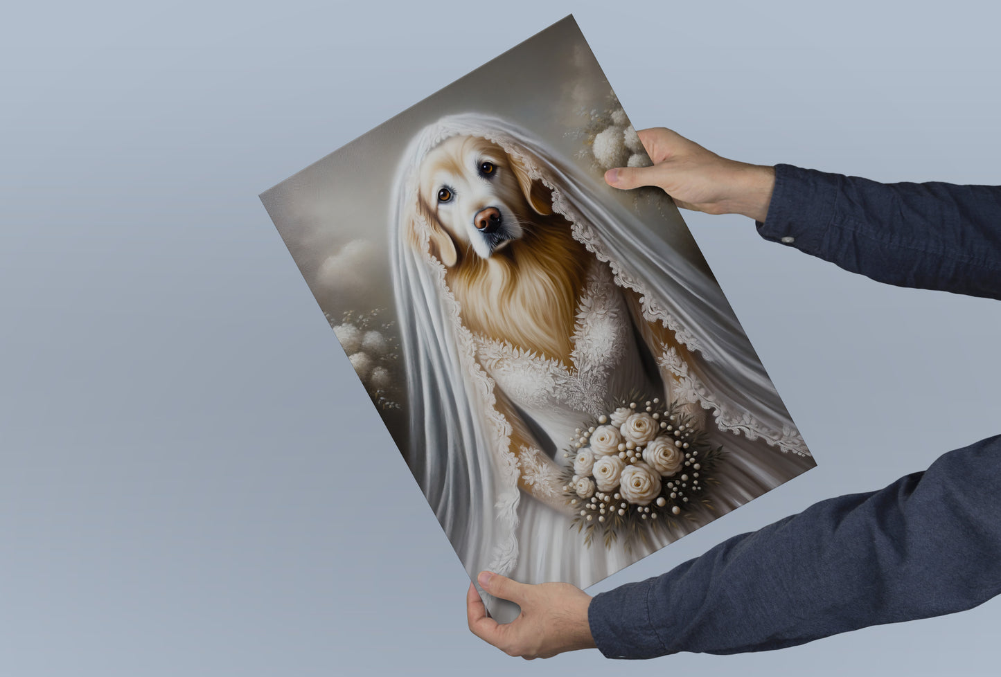 Poster Décoration Murale Chien Mariage - Golden Retriever en Robe de Mariée - Affiche Murale Animaux Humour