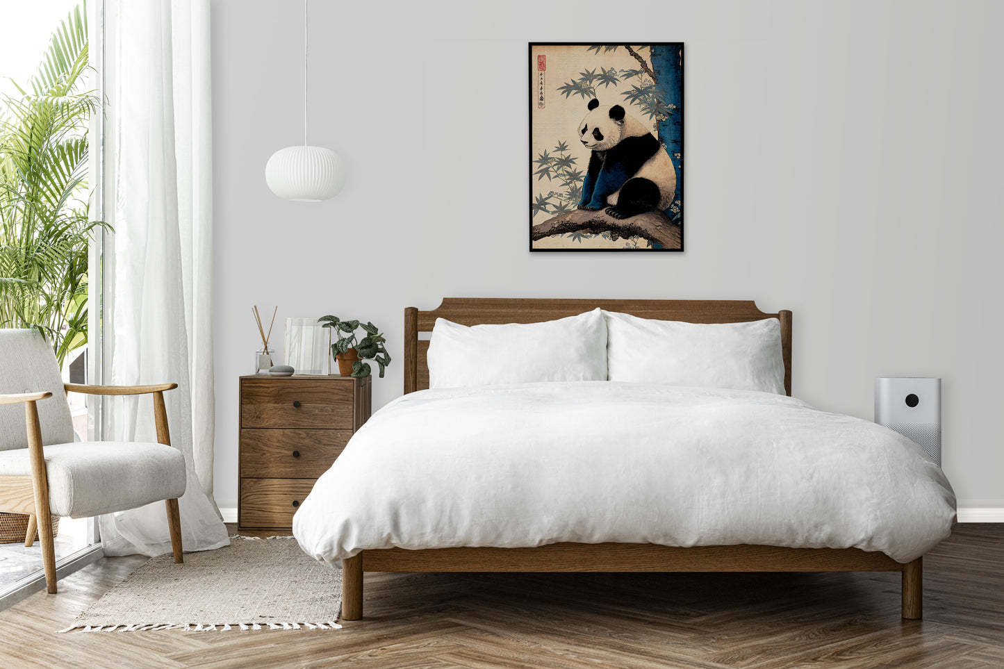 Japanese Art Style Panda Poster, Bamboo Landscape Wall Art, Perfect for Framing, Unique Home Decoration