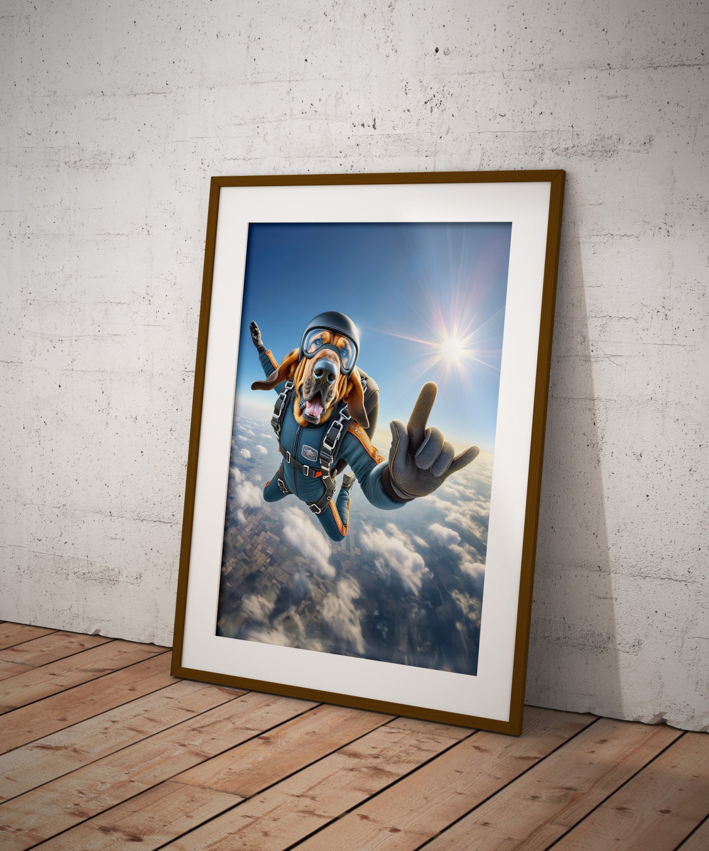 Affiche murale Chien en Parachute - Poster Décor Sport Extrême - Idée Cadeau Unique Skydiving