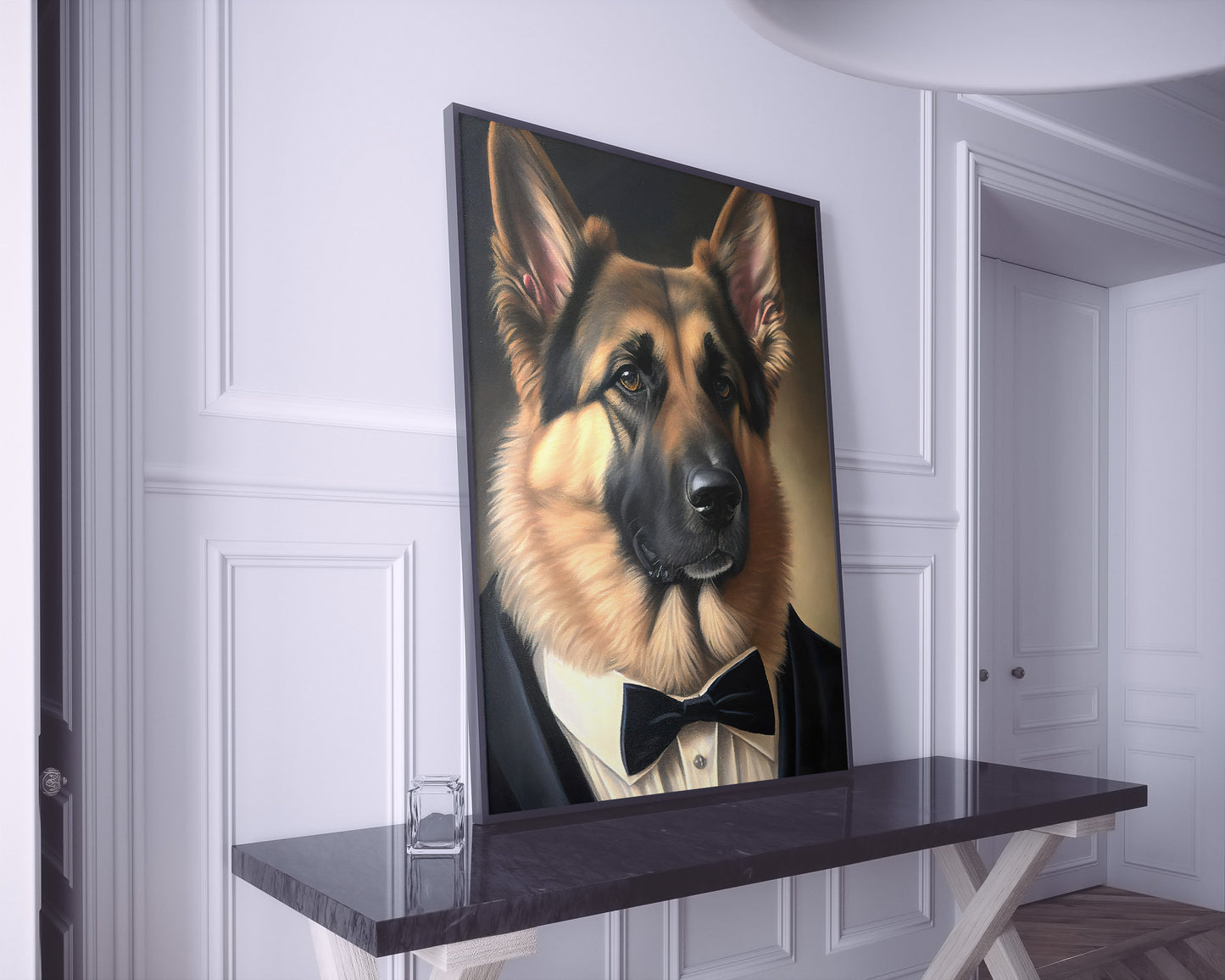 Poster Berger Allemand en Smoking - Impression Murale de Chien Chic et Humoristique, Tableaux Originaux Déco Murale