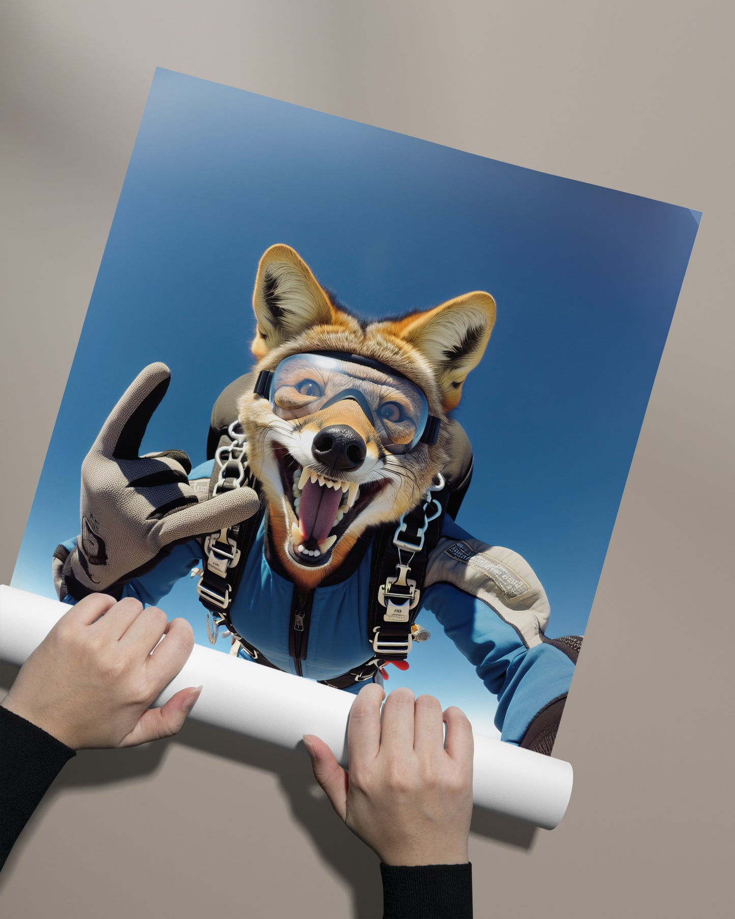 Skydiving Jackal Poster - Epic Animal Wall Art, Extreme Sport Decor, Unique Animal Lover Gift