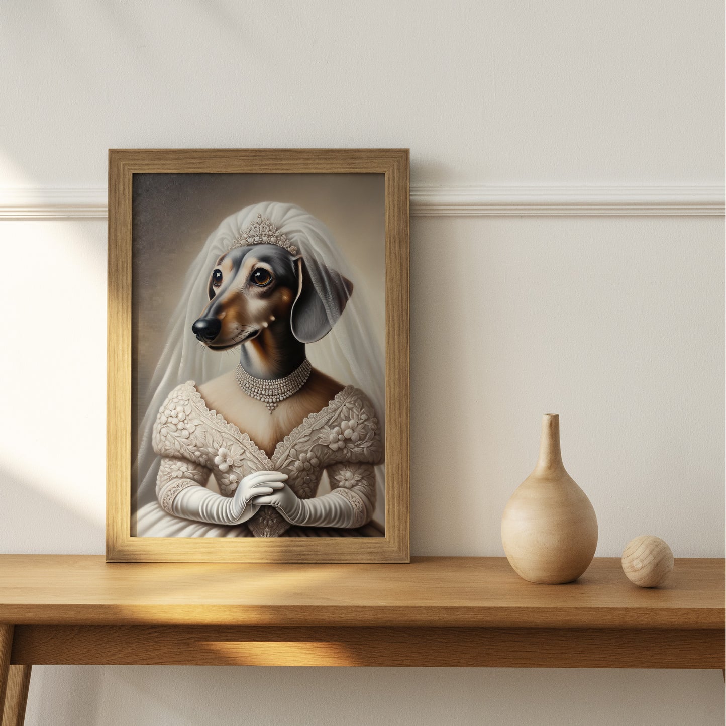 Dachshund Wedding Dress Poster - Animal Wall Decor | Bride Wall Art | Funny Dachshund Portrait | Unique Gift