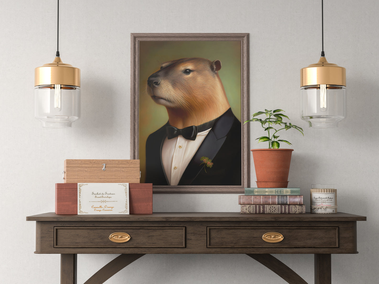 Portrait Capybara en smoking - Affiche murale humoristique, Décoration animaux rigolos, Poster d'art mural