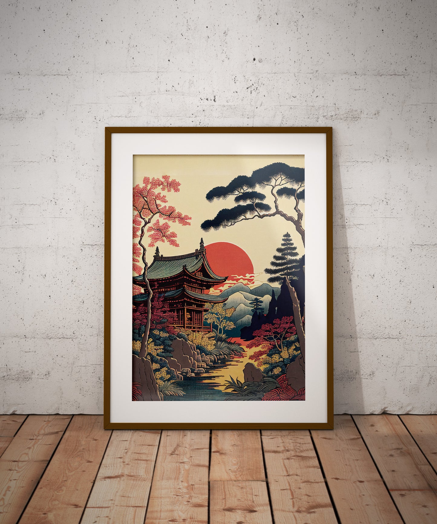 Japanese Temple Poster - Rural Landscape Wall Art, Japanese Style Illustration, Frameable Decor