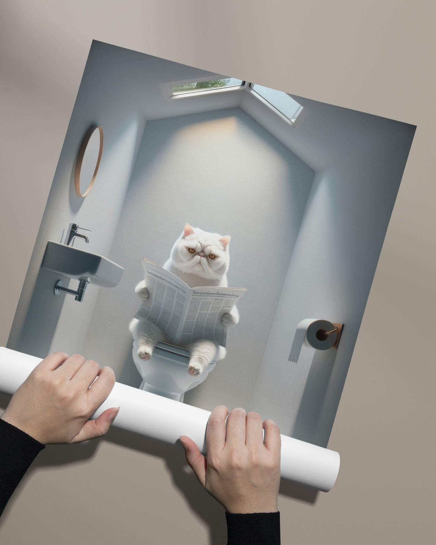 White Exotic Shorthair Cat Poster - Toilet Bathroom Decor Print | Wall Art for Cat Lovers | WC Toilet Poster