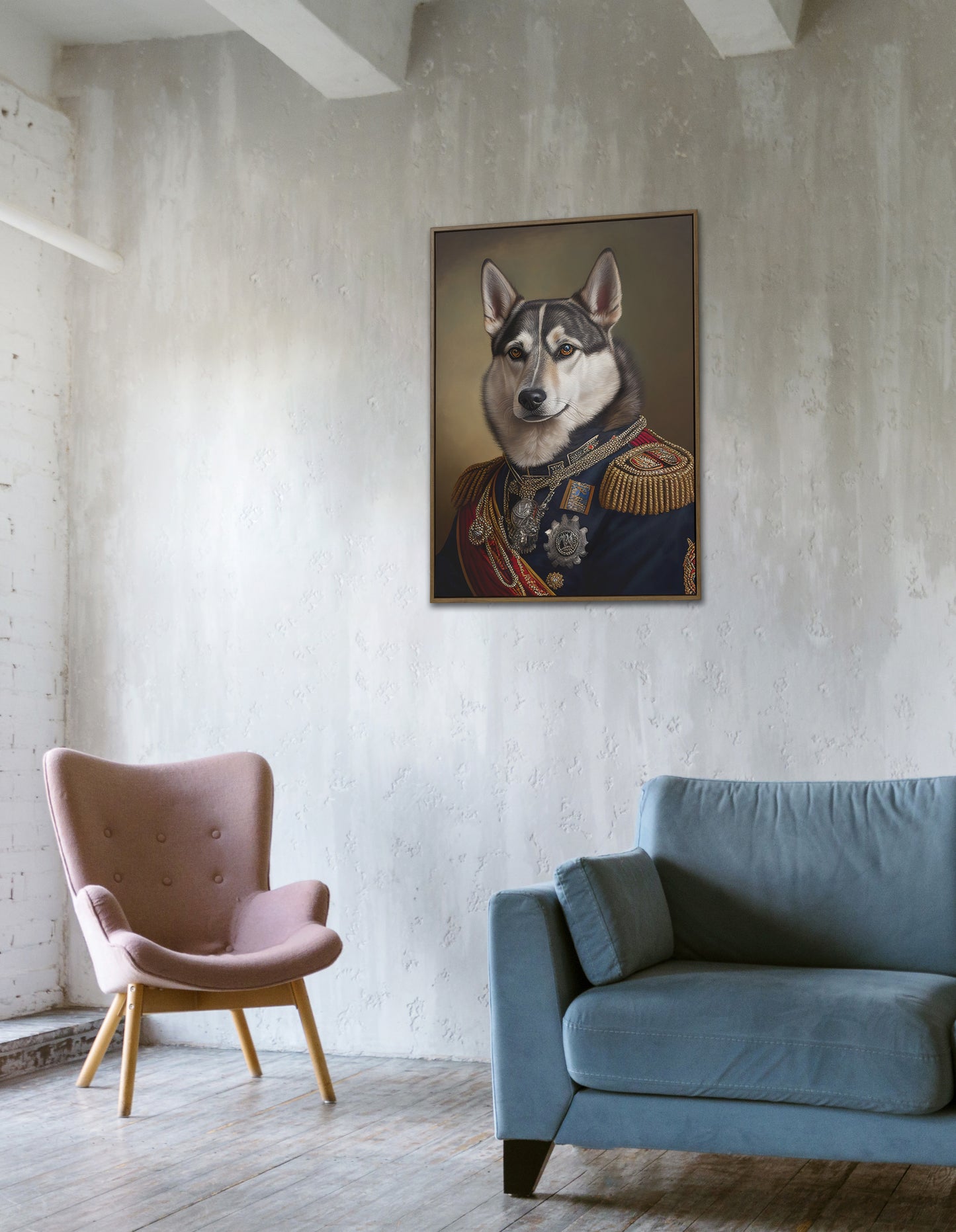 Heroic Husky Poster in Military Uniform - Funny Dog Wall Art, Portrait Print, Unique Husky Decoration