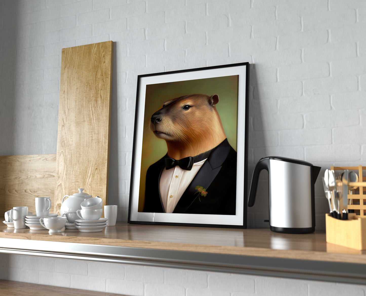 Portrait Capybara en smoking - Affiche murale humoristique, Décoration animaux rigolos, Poster d'art mural