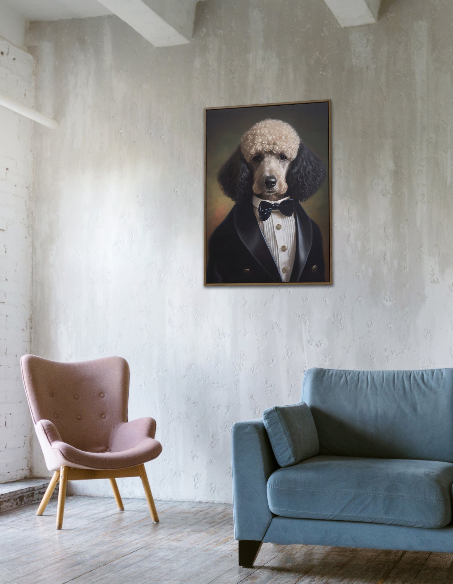 Poster Chic Caniche en Smoking - Impression Murale Humour Chien Tuxedo - Tableau Déco Murale Canin