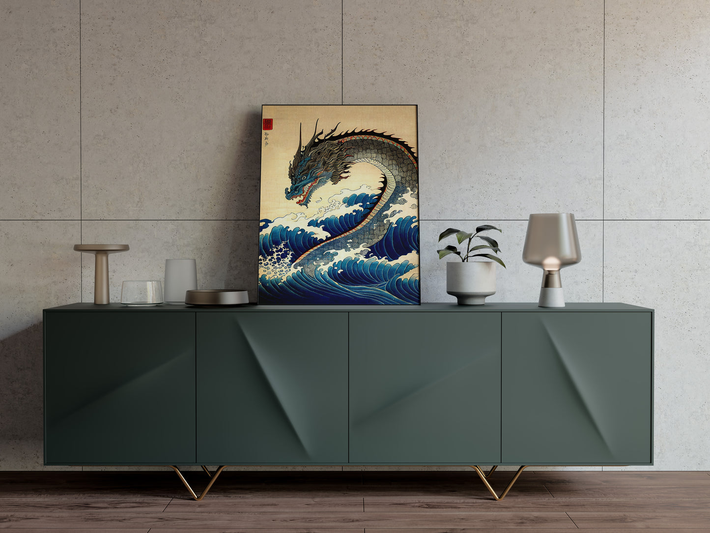 Japanese Art Style Dragon Poster, Nipponese Wall Decoration, Traditional Japanese Wall Art