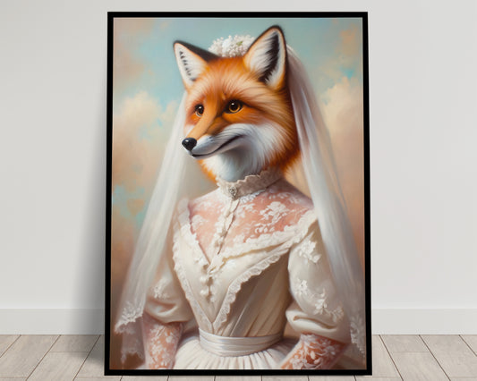 Vixen Bride Poster - Funny Animal Wall Art Decor - Unique Fox Wedding Dress Print - Perfect Gift