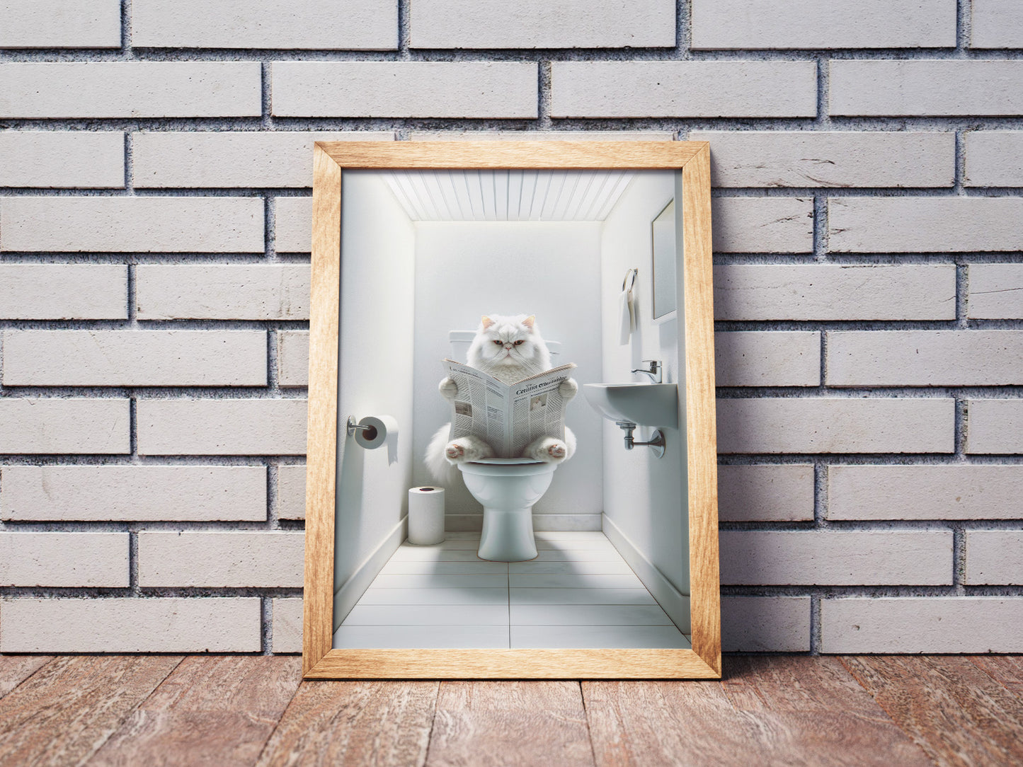 White Persian Cat Toilet Poster – Bathroom Decor Print | Funny Gag Gift for Cat Lovers – WC Wall Art