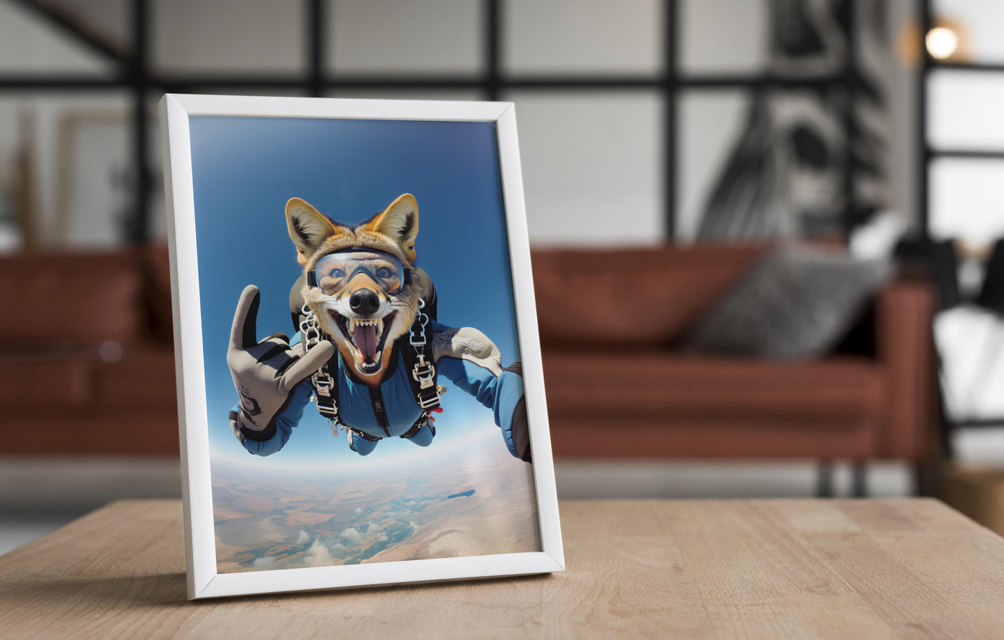 Skydiving Jackal Poster - Epic Animal Wall Art, Extreme Sport Decor, Unique Animal Lover Gift