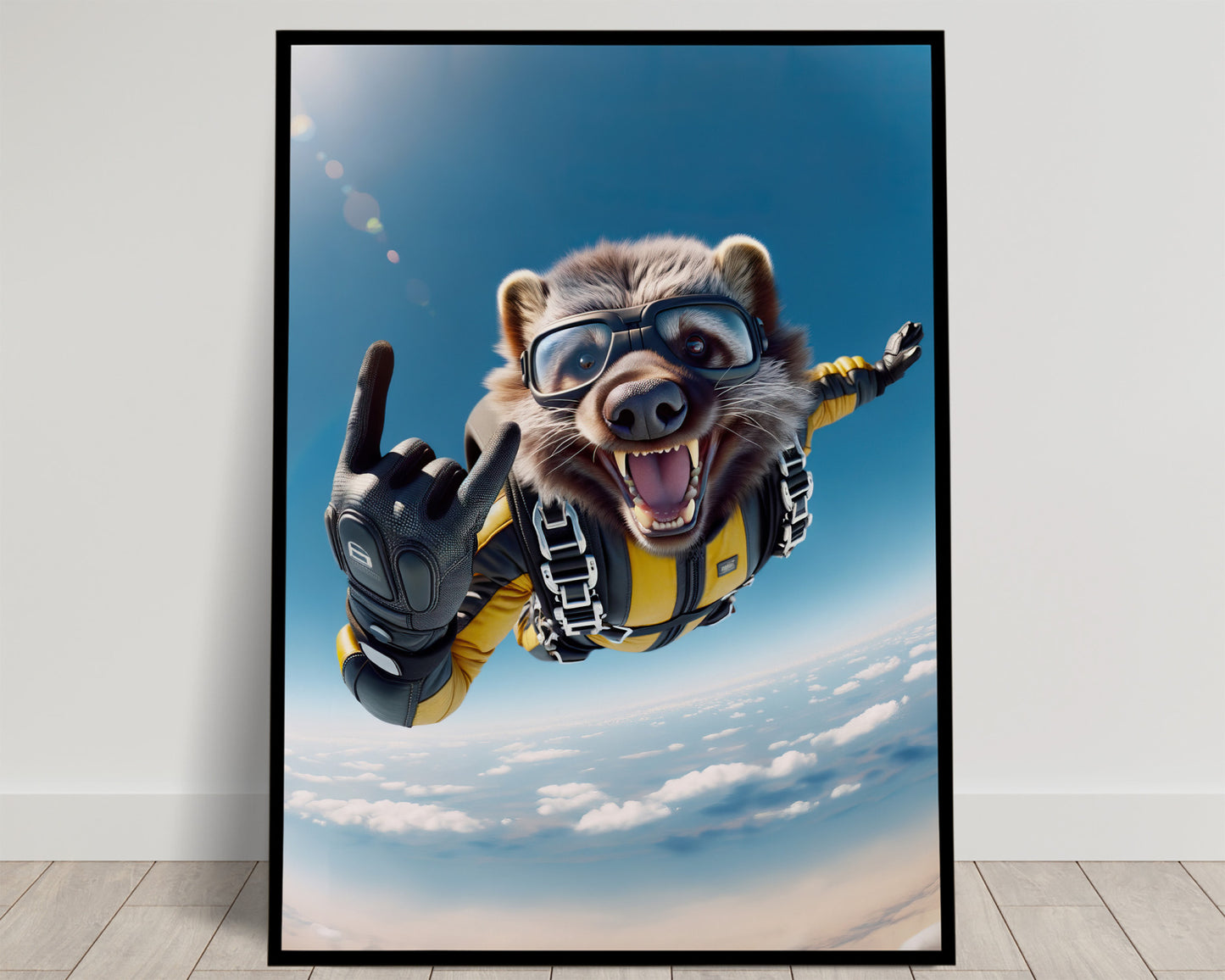 Skydiving Wolverine Free-Fall Poster | Epic Wall Art | Extreme Sport Animal Print | Unique Animal Lover Gift