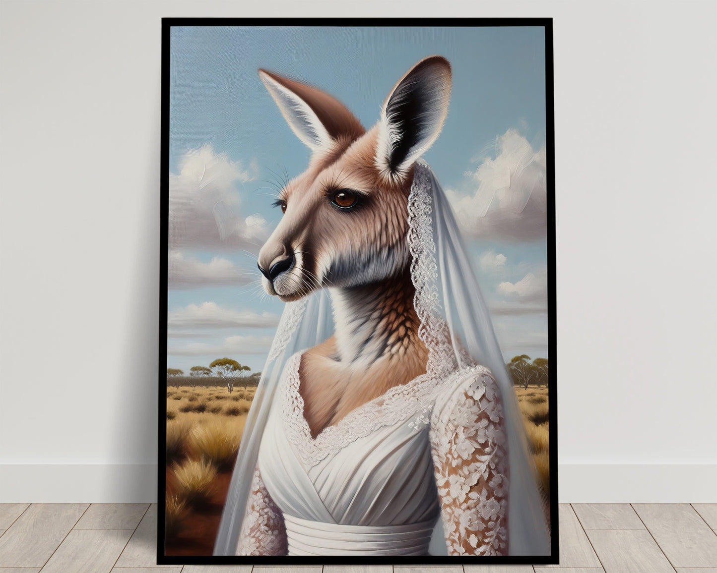 Kangaroo in Wedding Dress Poster - Unique Wall Art, Funny Animal Decor, Bride-Themed Print, Perfect Gift