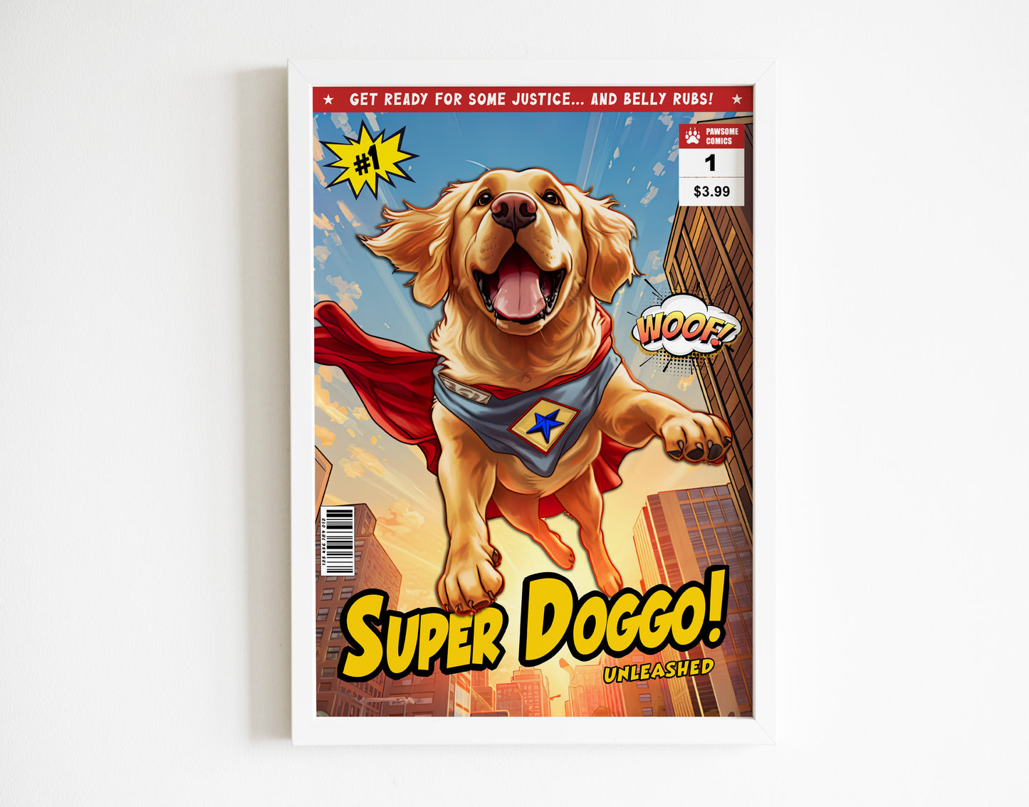 Golden Retriever Superhero Poster - Humorous Wall Art, Perfect Dog Lover Gift, Cartoon Comic Book Cover Print