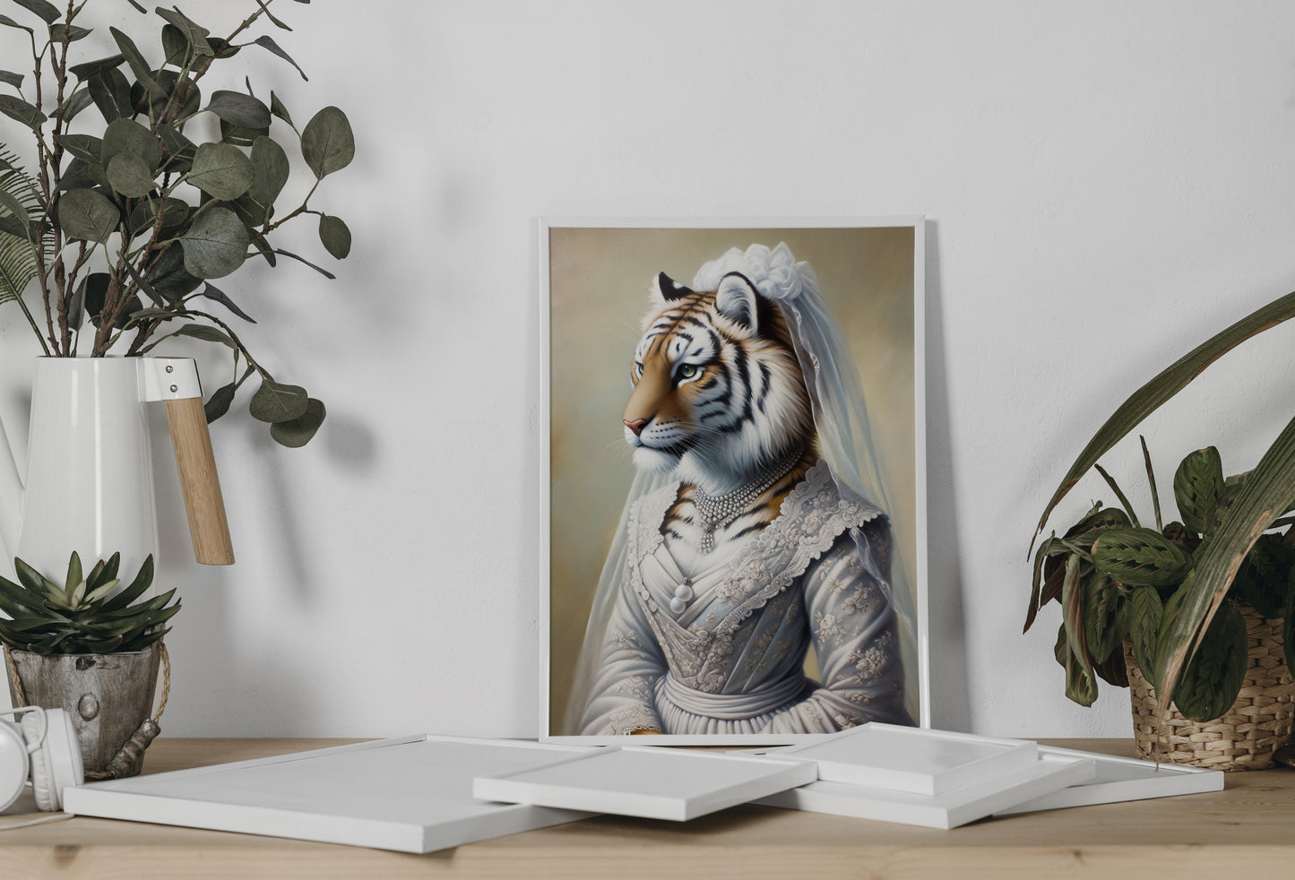 "Tigress in Wedding Dress Poster – Unique Animal Wall Art, Fun Bridal Décor, Ideal Gift, Framed or Unframed"