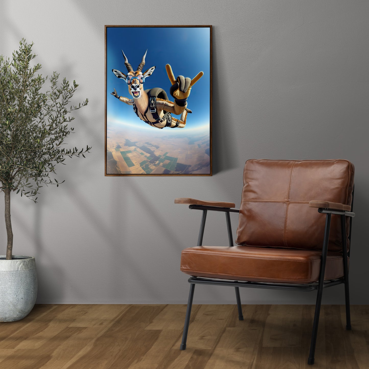 Affiche Murale Antilope en Chute Libre Parachute, Poster Animal Skydiving, Décor Sport Extrême, Idée Cadeau Originale