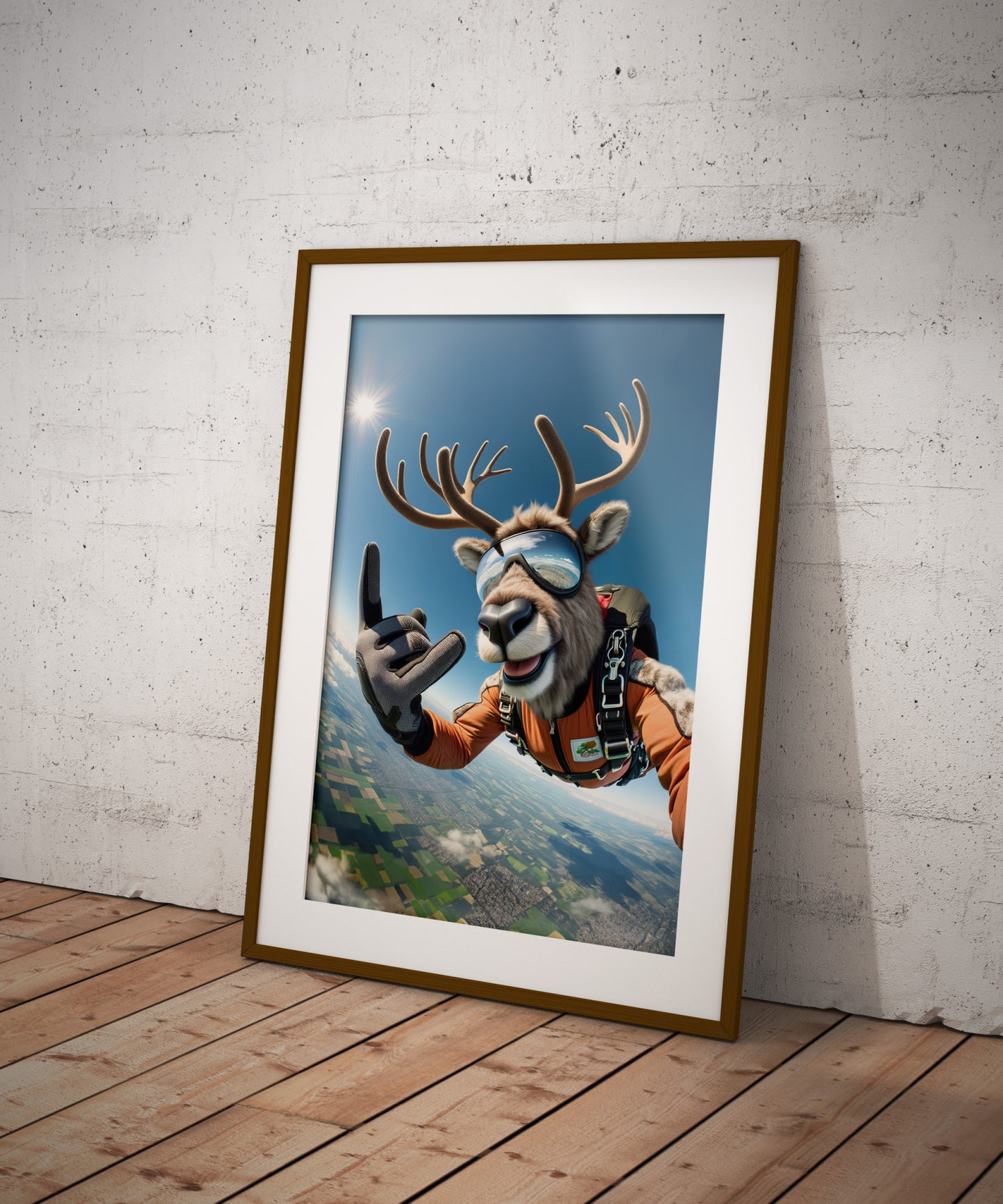 Skydiving Reindeer Poster - Epic Wall Art, Animal Print, Extreme Sport Decor, Perfect Gift for Animal Lovers