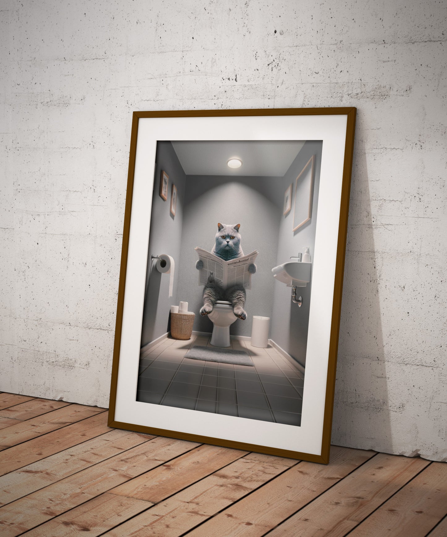 British Shorthair Cat Funny Bathroom Decor Poster - Hilarious Wall Art for WC - Gag Gift Toilet Poster