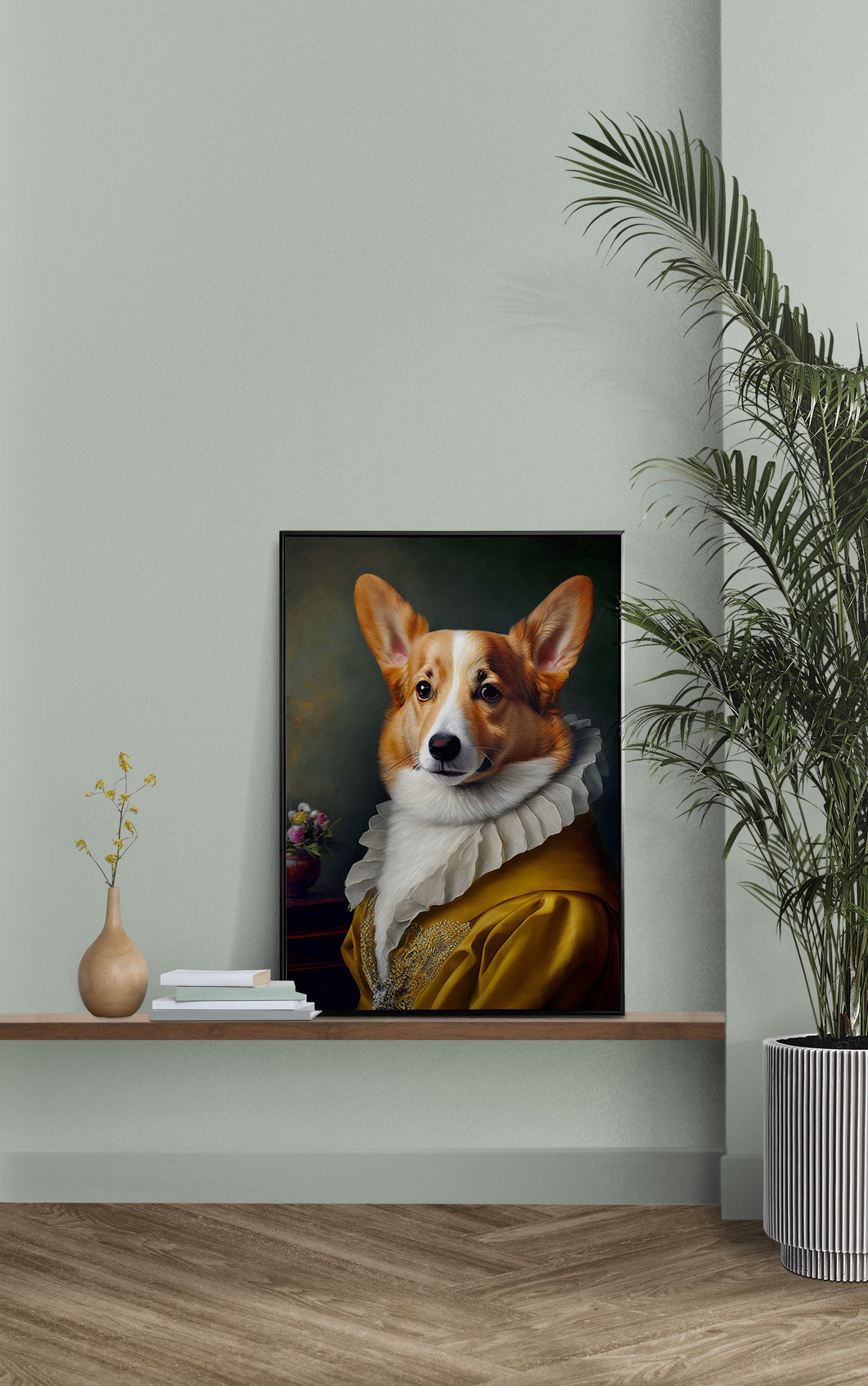 Poster chien baroque - Portrait noble de Corgi, illustration élégante pour décoration murale, art mural animaux