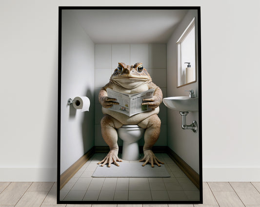 Poster Crapaud lisant le journal, Décoration Humoristique WC, Cadre Salle de bain, Art Mural, Cadeau Original Toilette